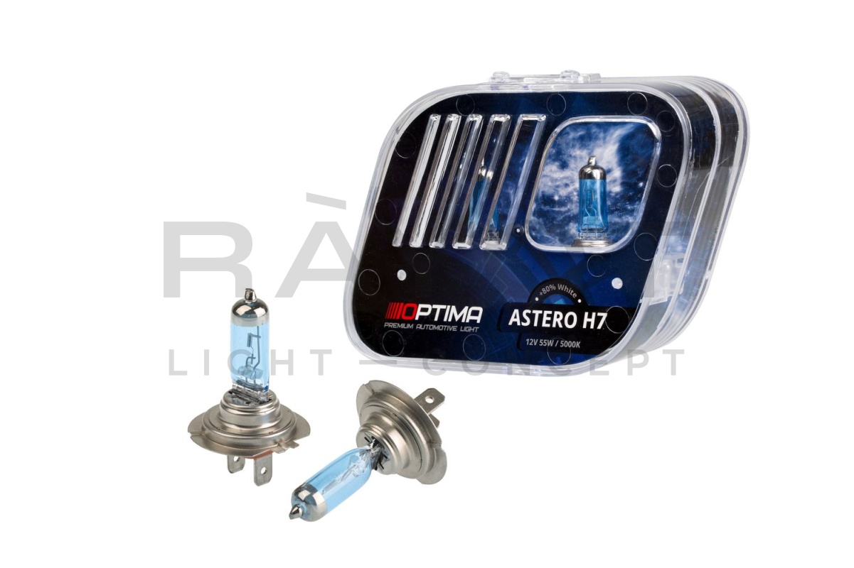 Галогенные лампы Optima Astero H7 +80% White 5000K, 12V, 55W