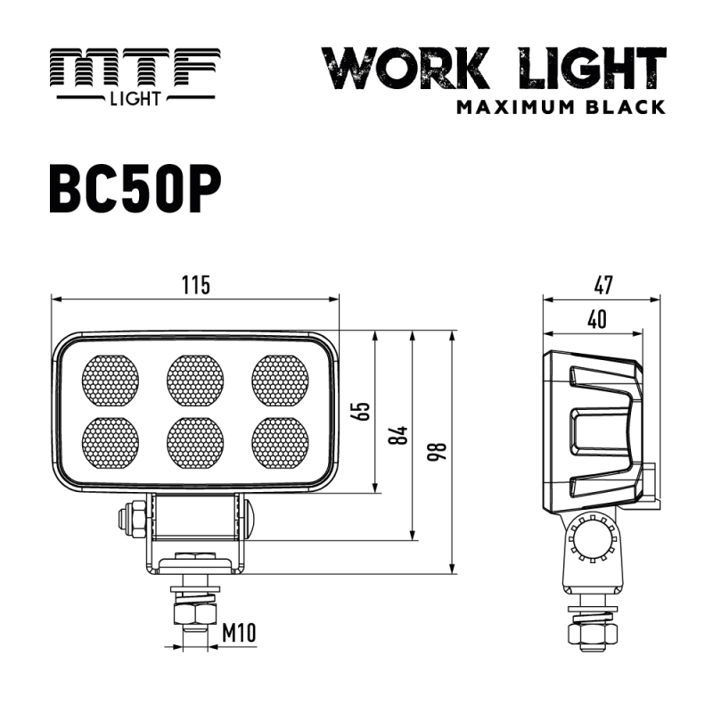 Светодиодный прожектор MTF Light MAXIMUM BLACK — 40W, 12–36V, 4000 lm, квадратный, ECE R10 Светодиодный прожектор MTF Light MAXIMUM BLACK — 40W, 12–36V, 4000 lm, квадратный, ECE R10