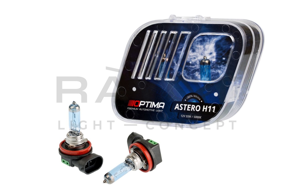 Галогенные лампы Optima Astero H11 +80% White 5000K, 12V, 55W