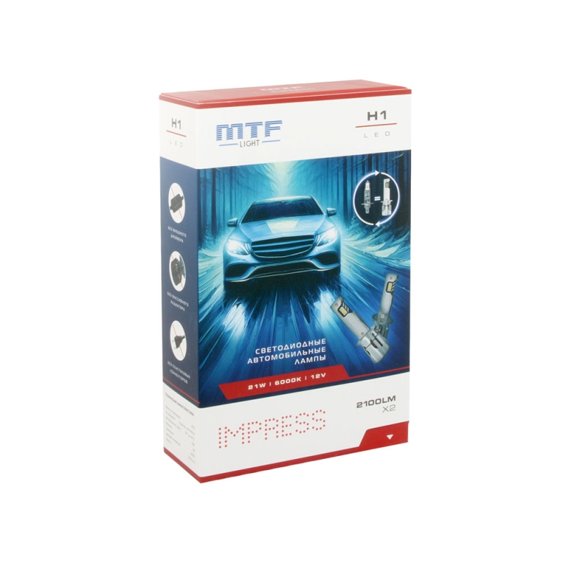 Светодиодные лампы MTF Light IMPRESS, H1, 6000K, 2100 лм, 21 Вт, штатный размер, комплект 2 шт. Светодиодные лампы MTF Light IMPRESS, H1, 6000K, 2100 лм, 21 Вт, штатный размер, комплект 2 шт.