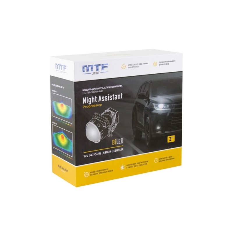 Светодиодные модули ближнего/дальнего света MTF Light NIGHT ASSISTANT Progressive, линзованные, бескорпусные, 12В, 47/50Вт, 5500К, 3 дюйма, компл. 2шт. Светодиодные модули ближнего/дальнего света MTF Light NIGHT ASSISTANT Progressive, линзованные, бескорпусные, 12В, 47/50Вт, 5500К, 3 дюйма, компл. 2шт.