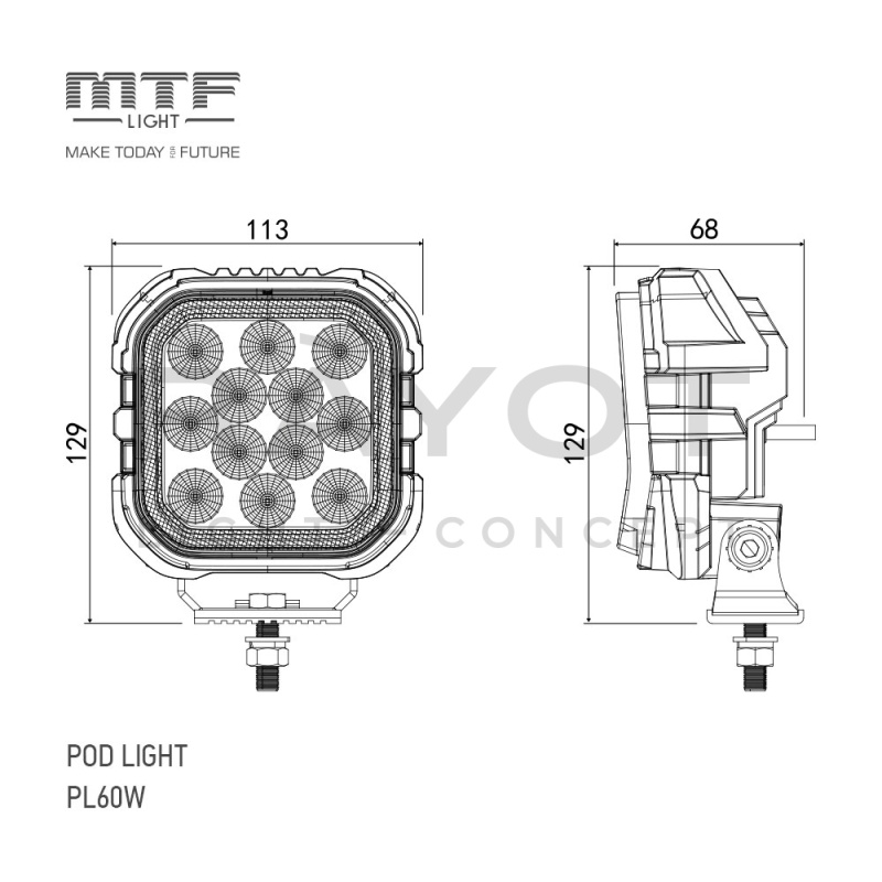 Светодиодный прожектор MTF LIGHT двухрежимный, серия POD LIGHT, 12-24В, 60Вт, 4500лм, 6000К, шт.