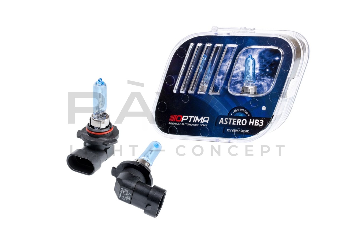 Галогенные лампы Optima Astero HB3 +80% White 5000K, 12V, 65W