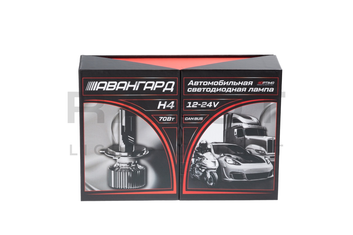Светодиодные лампы Optima LED АВАНГАРД H4, 70W, 12-24V, 5500K, 6800lm, комплект 2 шт.