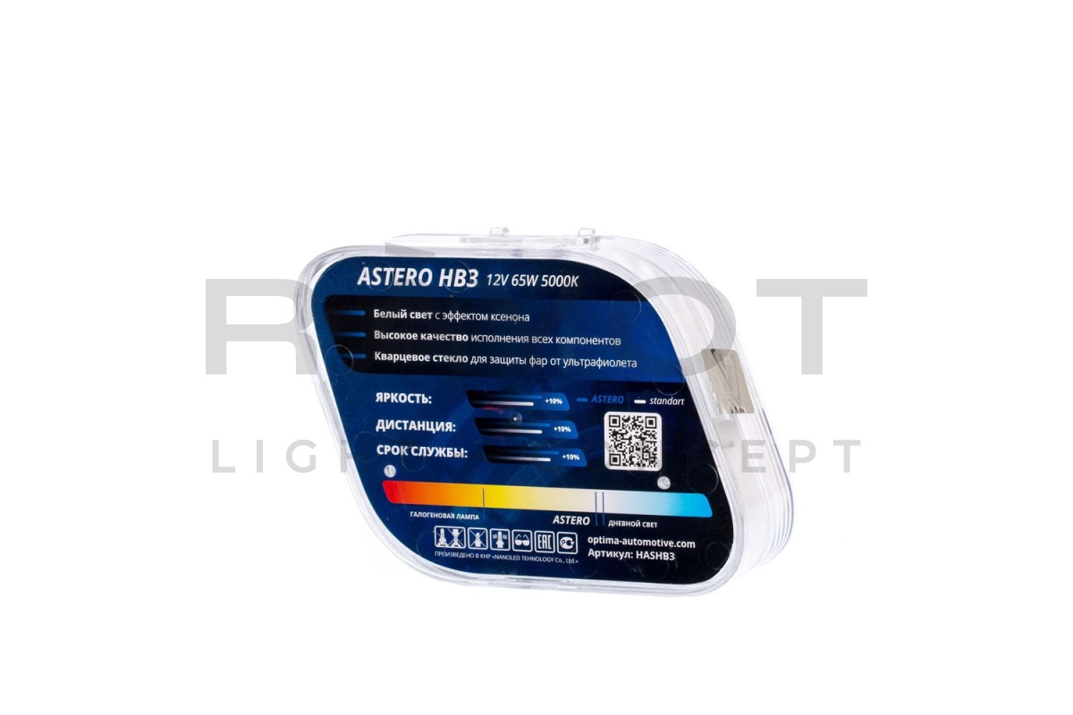 Галогенные лампы Optima Astero HB3 +80% White 5000K, 12V, 65W