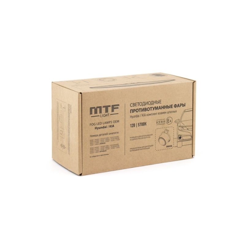 Фары противотуманные светодиодные автомобильные MTF Light HYUNDAI/KIA, линза, 12В, 5000К, 7Вт, ЕСЕ R19, E4 компл.
