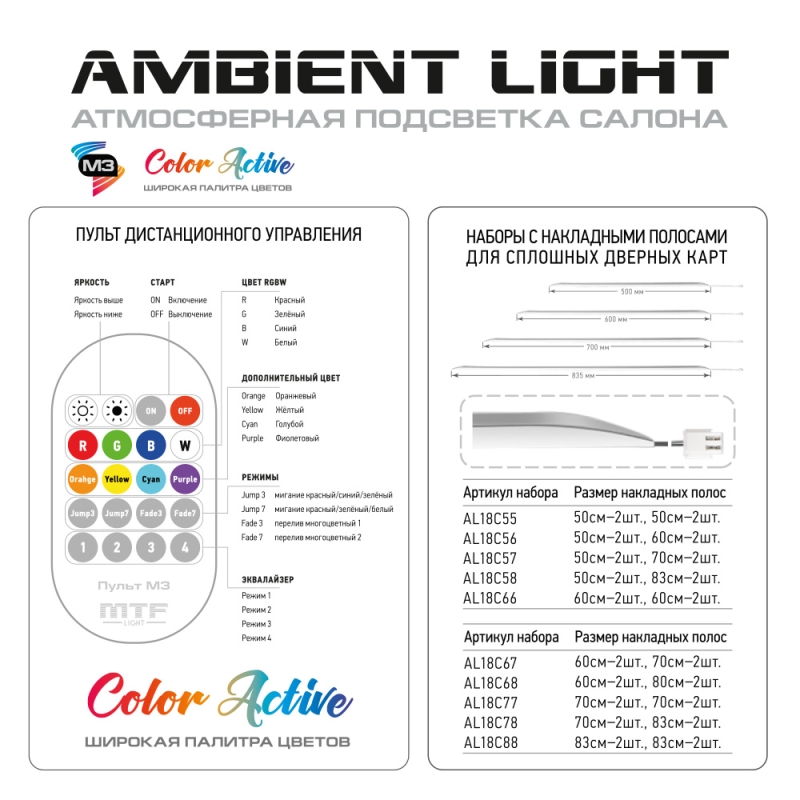 Атмосферная подсветка салона MTF Light Ambient Light SMART SYMPHONY M3, 18 элементов, управление смартфоном &mdash; комплект