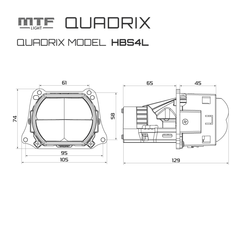 Свет. модули ближ/дал. света MTF LIGHT QUADRIX, 12В, 58/80ВТ, 6000К, 4200LM, 3 Свет. модули ближ/дал. света MTF LIGHT QUADRIX, 12В, 58/80ВТ, 6000К, 4200LM, 3" круг, 4ая линза,2шт