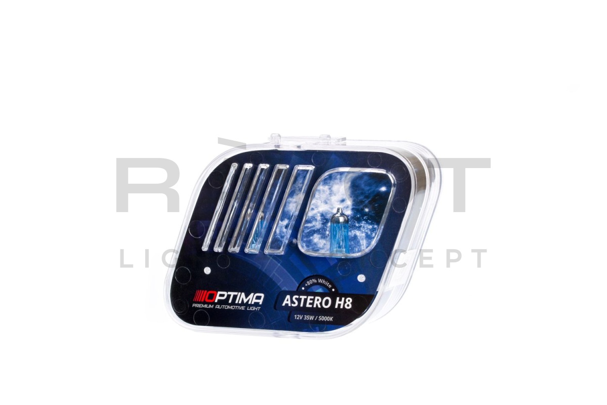 Галогенные лампы Optima Astero H8 +80% White 5000K, 12V, 35W