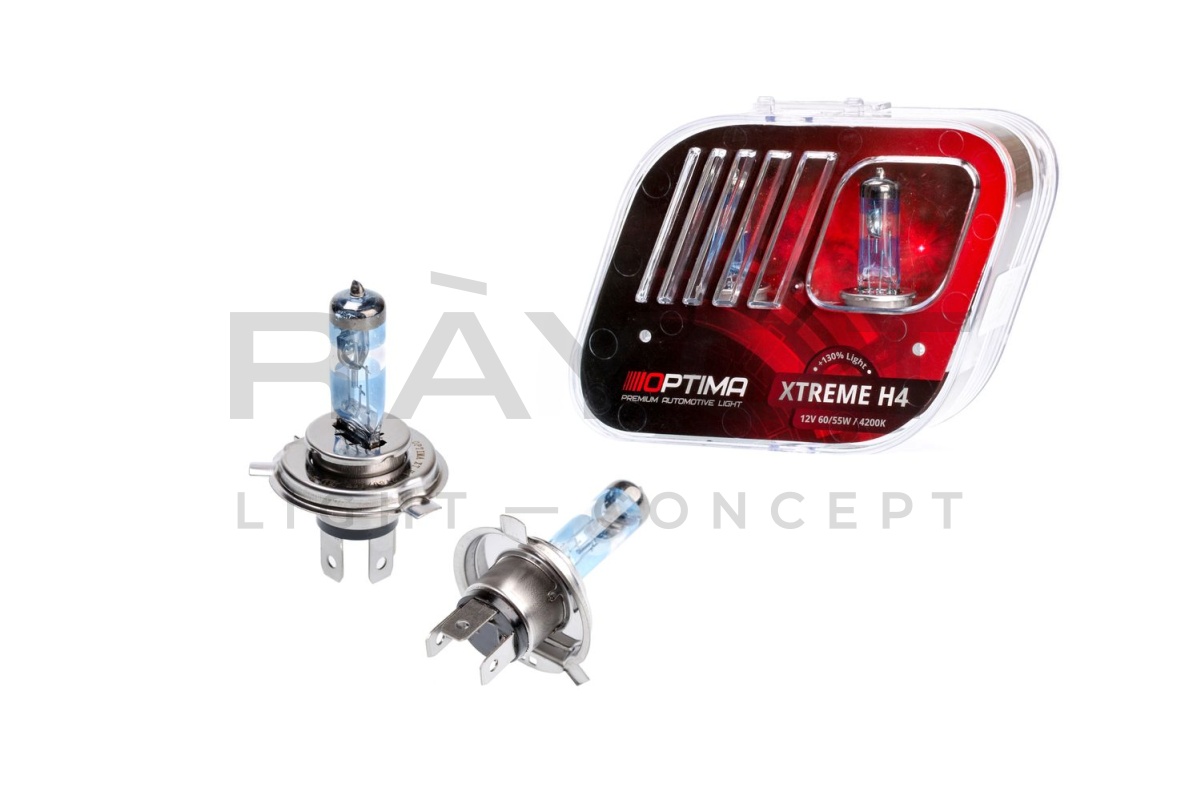Галогенные лампы Optima Xtreme H4 +130% light 4200K, 12V, 60/55W