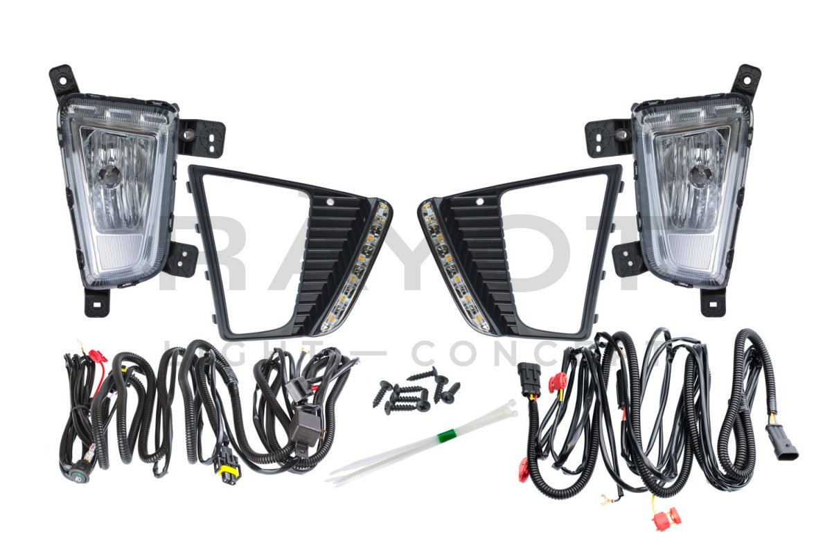 Противотуманная фара Hyundai Creta №725, с LED-ДХО, с проводкой, Комплект 2шт