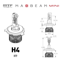 Светодиодные лампы MTF Light MaxBeam Mini, H4/H19, 6000K, 4500 лм, 45 Вт, комплект 2 шт.