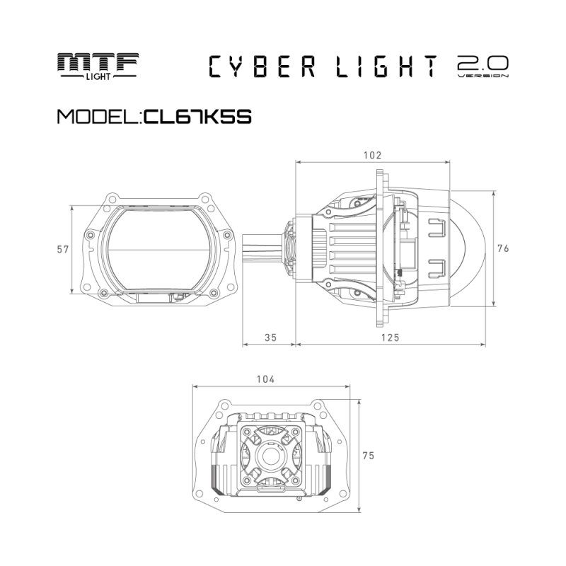 Светодиодные модули MTF Light линзованные Bi-LED серия CYBER LIGHT 2.0, 12В, ближ/дальний 52/67Вт, 5500К, 3 Светодиодные модули MTF Light линзованные Bi-LED серия CYBER LIGHT 2.0, 12В, ближ/дальний 52/67Вт, 5500К, 3" скос, 2шт.