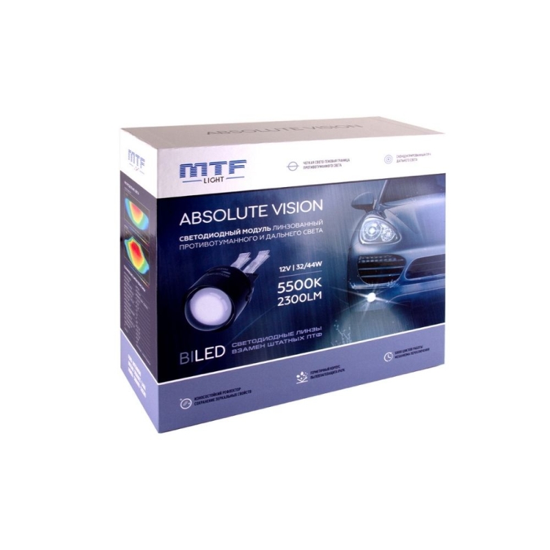 Светодиодные ПТФ линзы MTF Light серия ABSOLUTE VISION, 12В, птф/дал 32/44Вт, 5500К, универс 2шт. Светодиодные ПТФ линзы MTF Light серия ABSOLUTE VISION, 12В, птф/дал 32/44Вт, 5500К, универс 2шт.