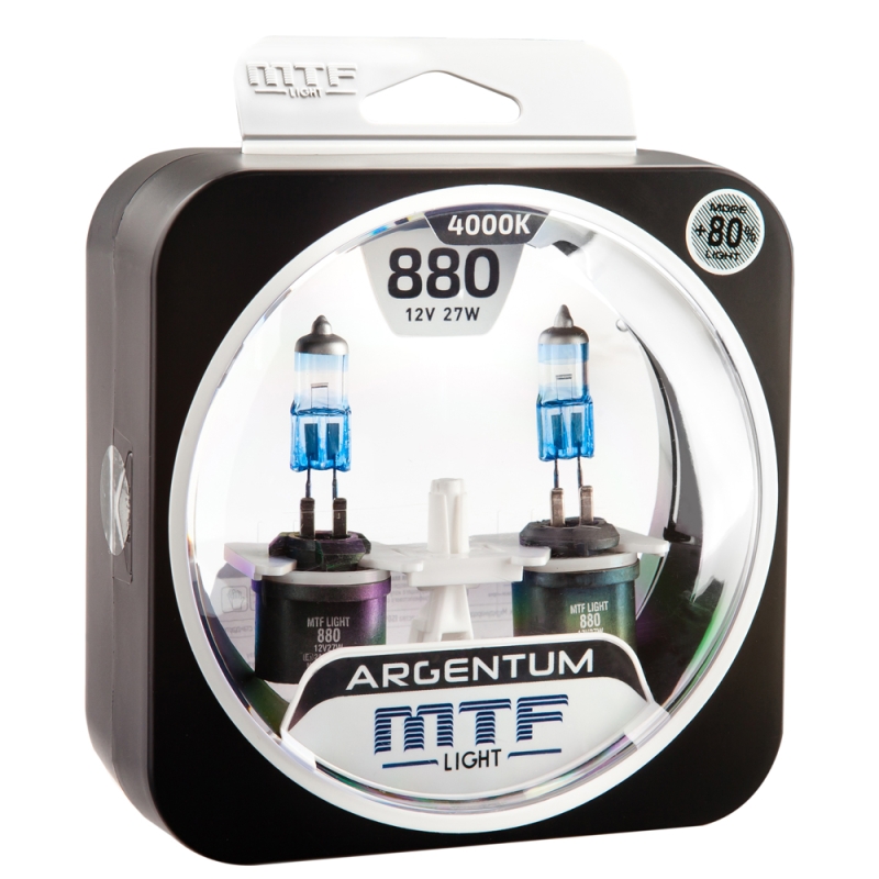Галогенные автолампы MTF Light серия ARGENTUM +80% Н27(880), 12V, 27W, комп.