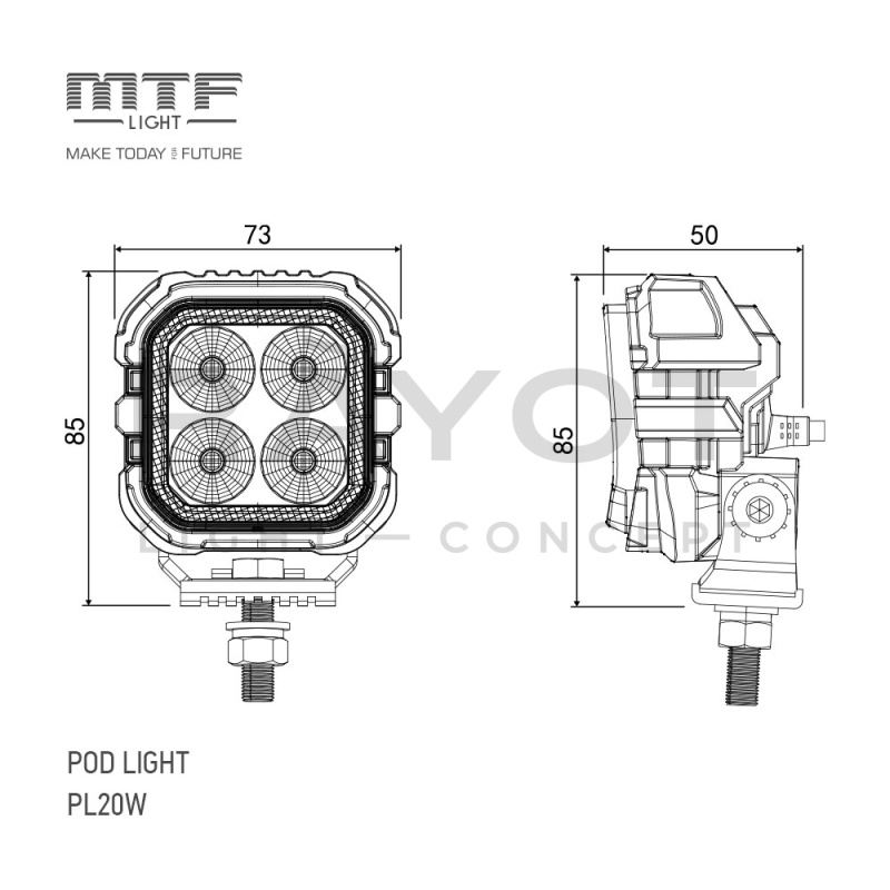Светодиодный прожектор MTF LIGHT двухрежимный, серия POD LIGHT, 12-24В, 20Вт, 1500лм, 6000К, шт.