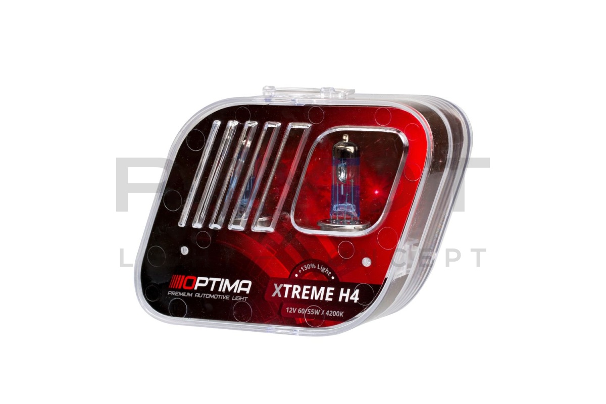 Галогенные лампы Optima Xtreme H4 +130% light 4200K, 12V, 60/55W