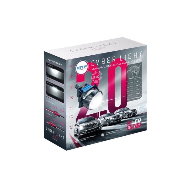 Светодиодные модули MTF Light линзованные Bi-LED серия CYBER LIGHT 2.0, 12В, ближ/дальний 52/67Вт, 5500К, 3 Светодиодные модули MTF Light линзованные Bi-LED серия CYBER LIGHT 2.0, 12В, ближ/дальний 52/67Вт, 5500К, 3", 2шт.