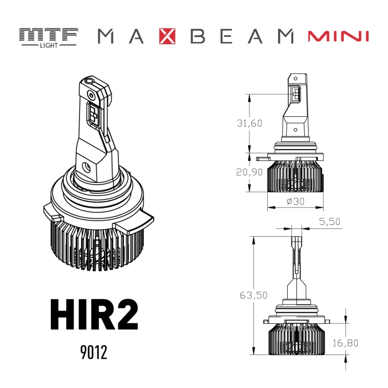 Светодиодные лампы MTF Light MaxBeam Mini, HIR2 (9012), 6000K, 4500 лм, 45 Вт, комплект 2 шт.