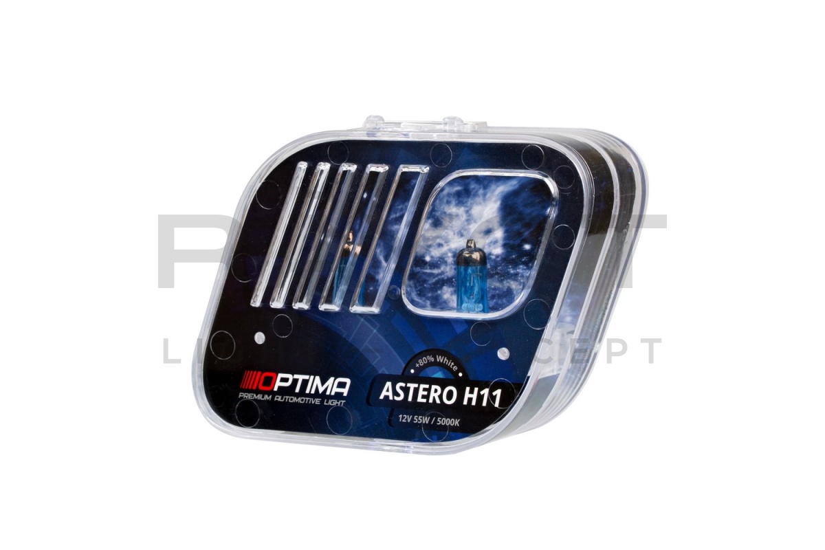 Галогенные лампы Optima Astero H11 +80% White 5000K, 12V, 55W