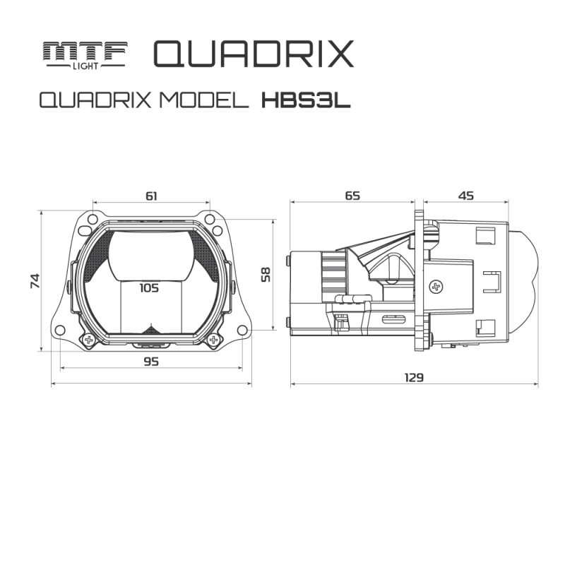 Свет. модули ближ/дал. света MTF LIGHT QUADRIX, 12В, 58/80ВТ, 6000К, 4200LM, 3 Свет. модули ближ/дал. света MTF LIGHT QUADRIX, 12В, 58/80ВТ, 6000К, 4200LM, 3" скос, 3ая линза,2шт