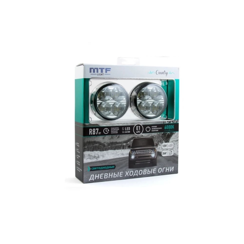 Светодиодные дневные ходовые огни MTF Light серия "COUNTRY" 12/24В, 8Вт, 6000К, E1, ECE R87, ком-т.