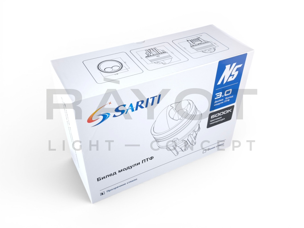 Светодиодные би-линзы в ПТФ SARITI N5, 3", 12V, 45/76W, 6000K (Крепл. универс.)