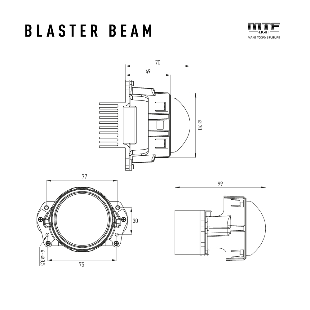 Светодиодные линзы MTF LIGHT серия Blaster beam узкий луч дальнего света и интегрированный габаритный огонь 12V, 20W, 6000K, 2500LM, 2.5", к-т 2шт.