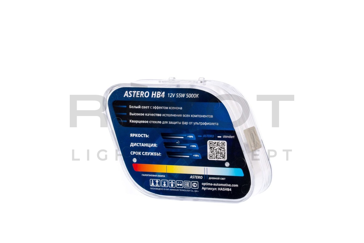 Галогенные лампы Optima Astero HB4 +80% White 5000K, 12V, 55W
