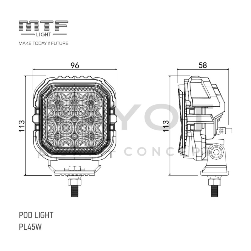 Светодиодный прожектор MTF LIGHT двухрежимный, серия POD LIGHT, 12-24В, 45Вт, 3300лм, 6000К, шт.
