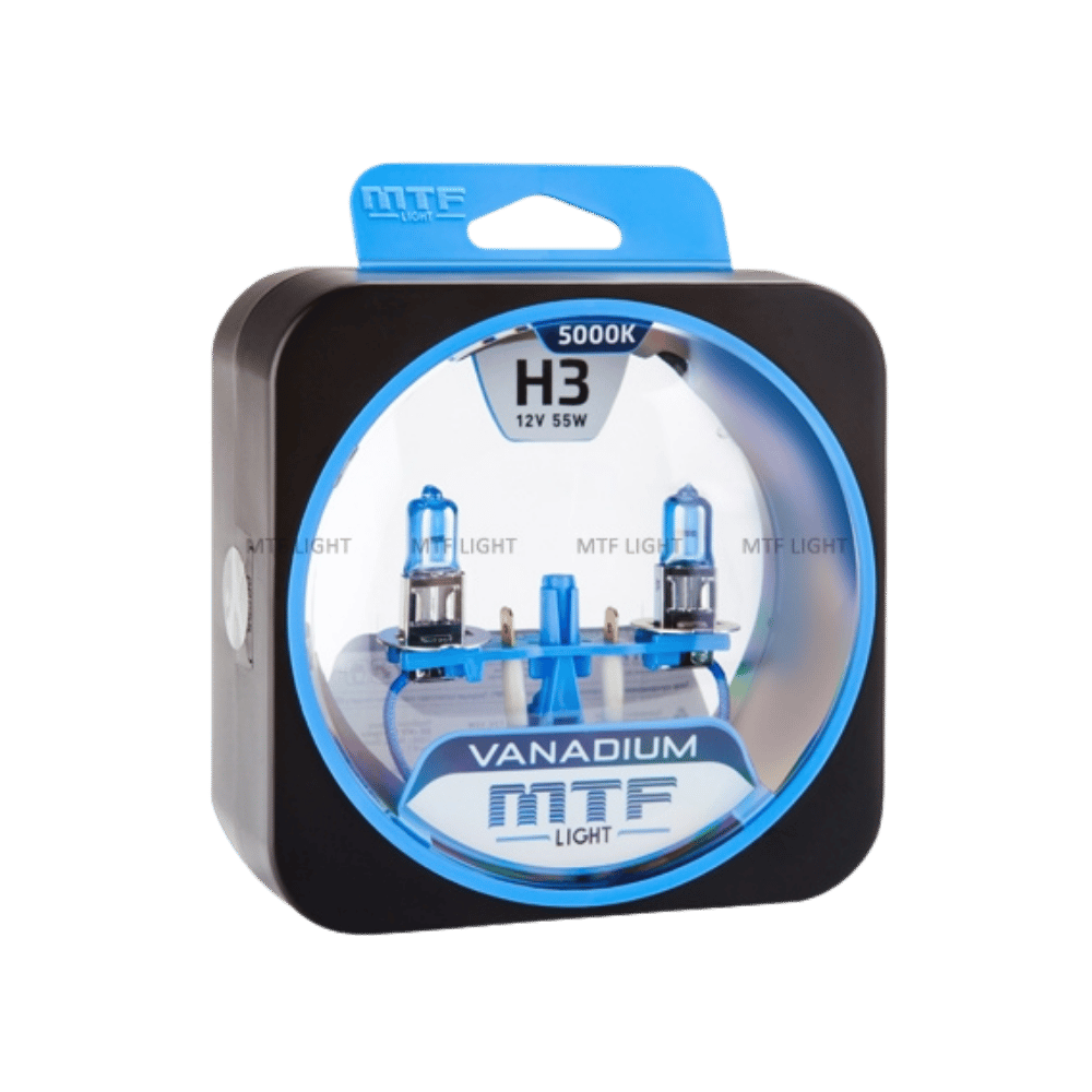 Галогенные лампы MTF Light VANADIUM — 12В, 55Вт, усиленный белый свет, комплект H3 x VANADIUM 5000K