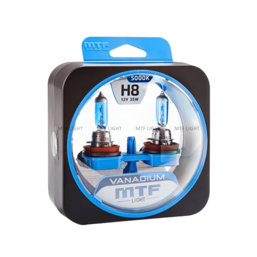 Галогенные лампы MTF Light VANADIUM — 12В, 55Вт, усиленный белый свет, комплект H8 x VANADIUM 5000K