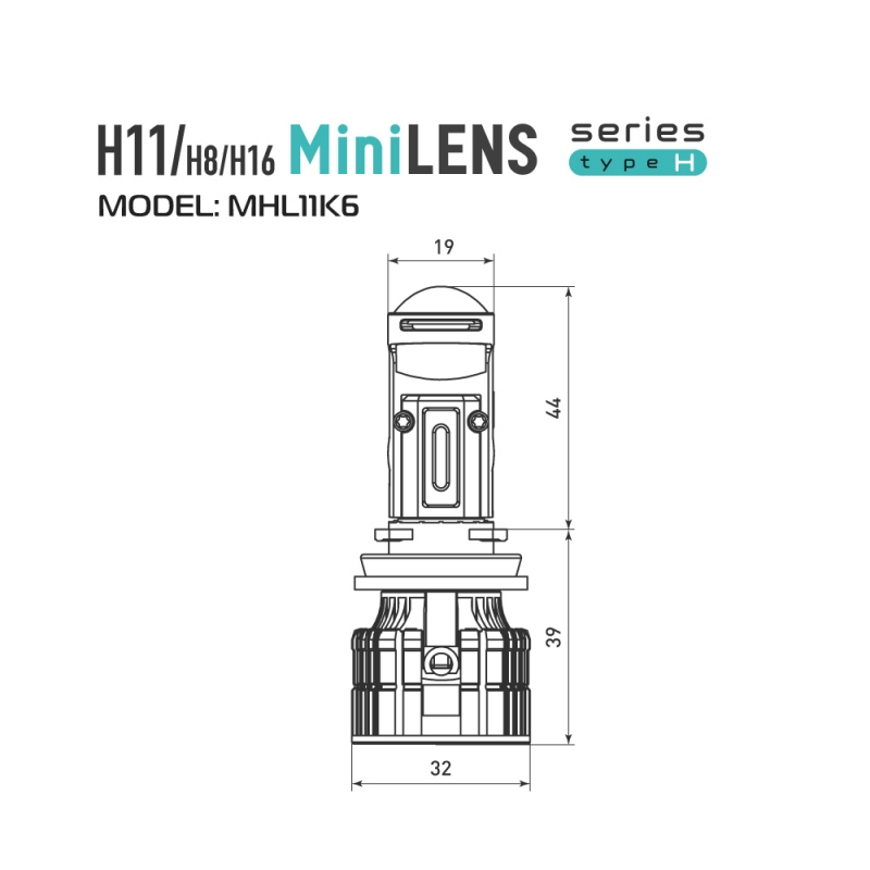Светодиодные линзы H11/H8/H16 MTF LIGHT серии MiniLENS 12/24V, 55W, 6000K, 4000LM