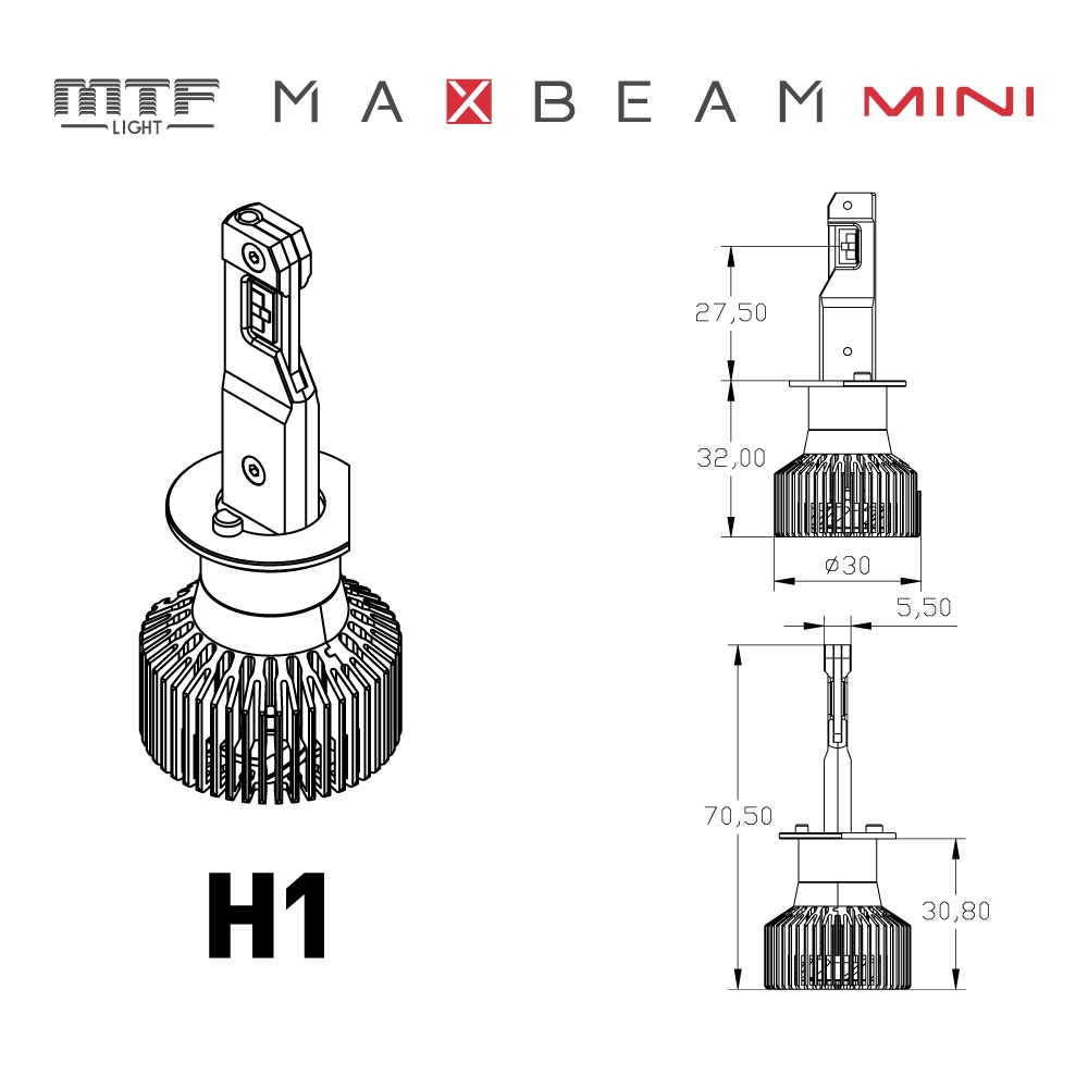 Светодиодные лампы MTF Light MaxBeam Mini, H27 (880/881), 6000K, 4500 лм, 45 Вт, комплект 2 шт.