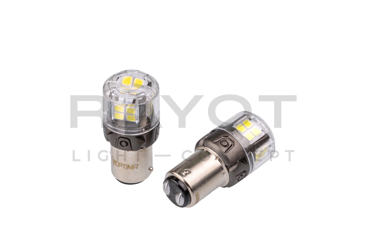 Светодиодные лампы Optima LED ОНИКС P21/5W, WHITE, 5500K, 650Lm, 12V, (BAY15D), комплект 2 шт.