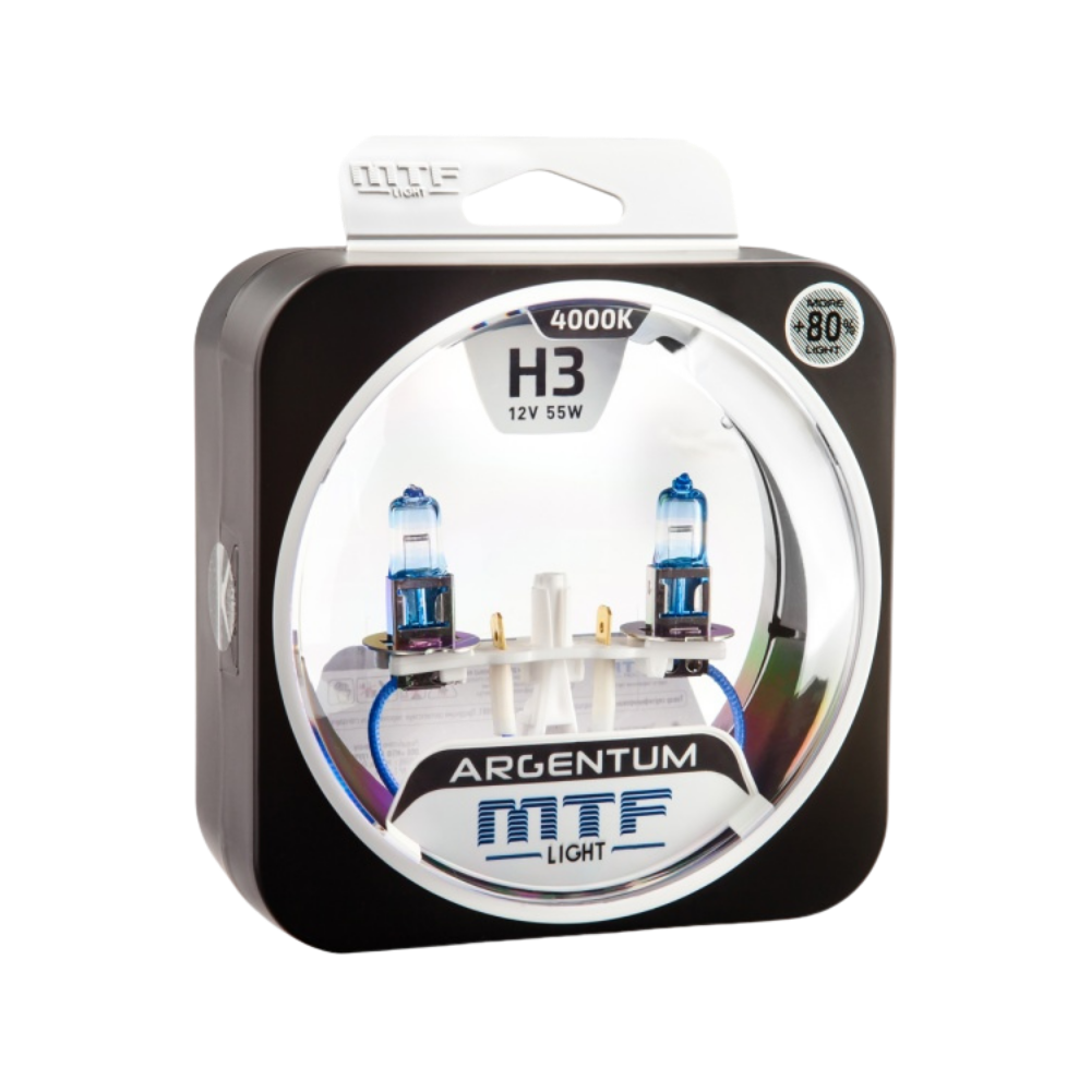 Галогенные лампы MTF Light ARGENTUM +80% — 12В, 55Вт, усиленная яркость, комплект H3