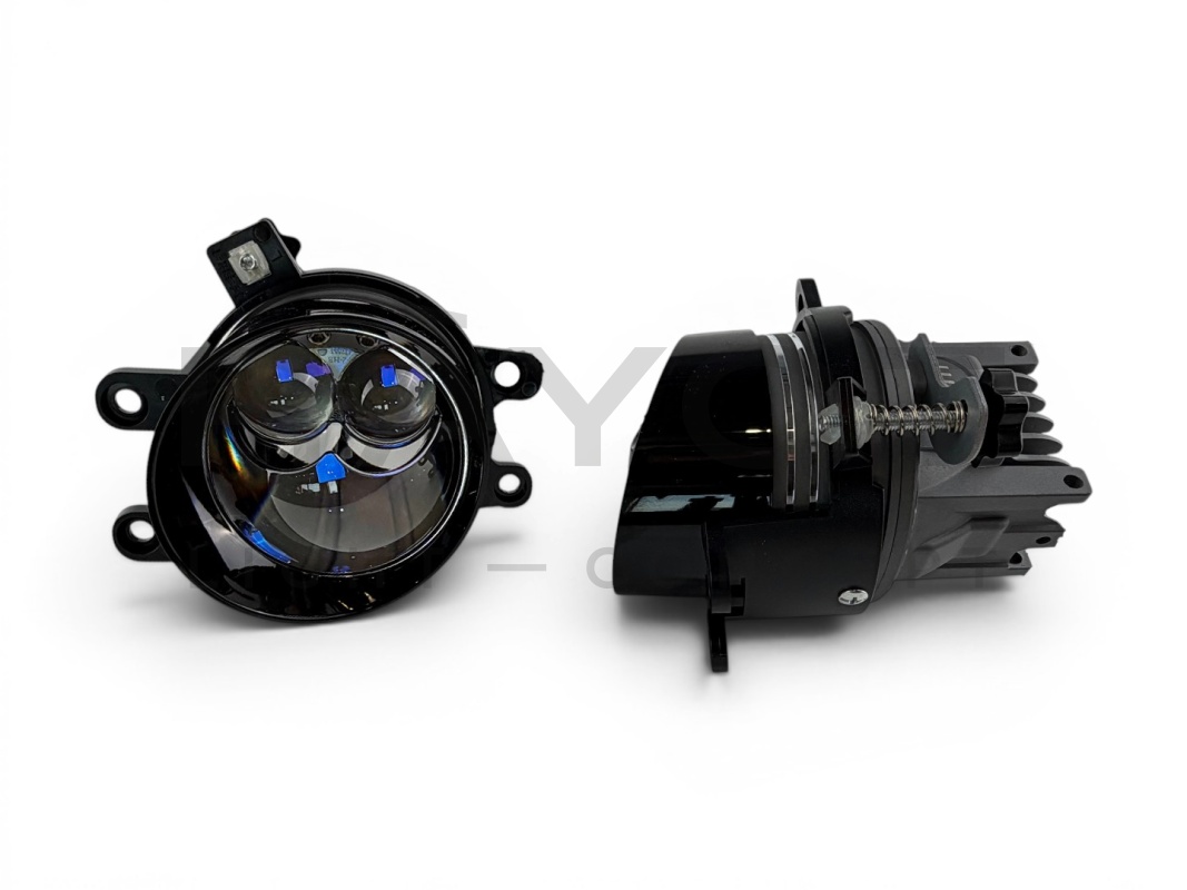 Светодиодные би-линзы в ПТФ SARITI N5, 3", 12V, 45/76W, 6000K (Крепл. toyota) синее стекло