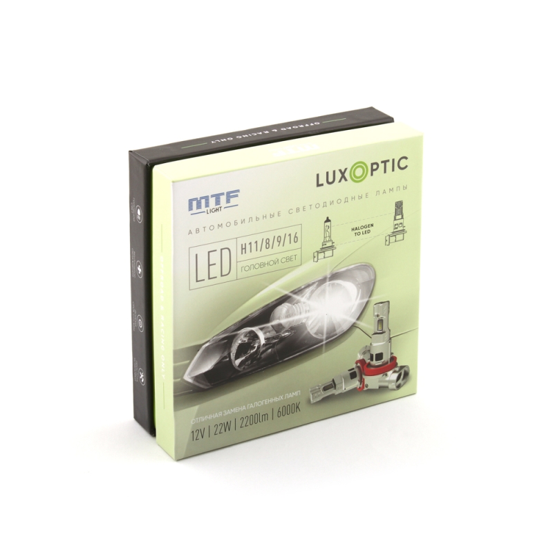 Светодиодные лампы H11/H8/H9/H16, MTF Light, LUXOPTIC, 12W/22W, 2200lm, 6000K, комплект Светодиодные лампы H11/H8/H9/H16, MTF Light, LUXOPTIC, 12W/22W, 2200lm, 6000K, комплект