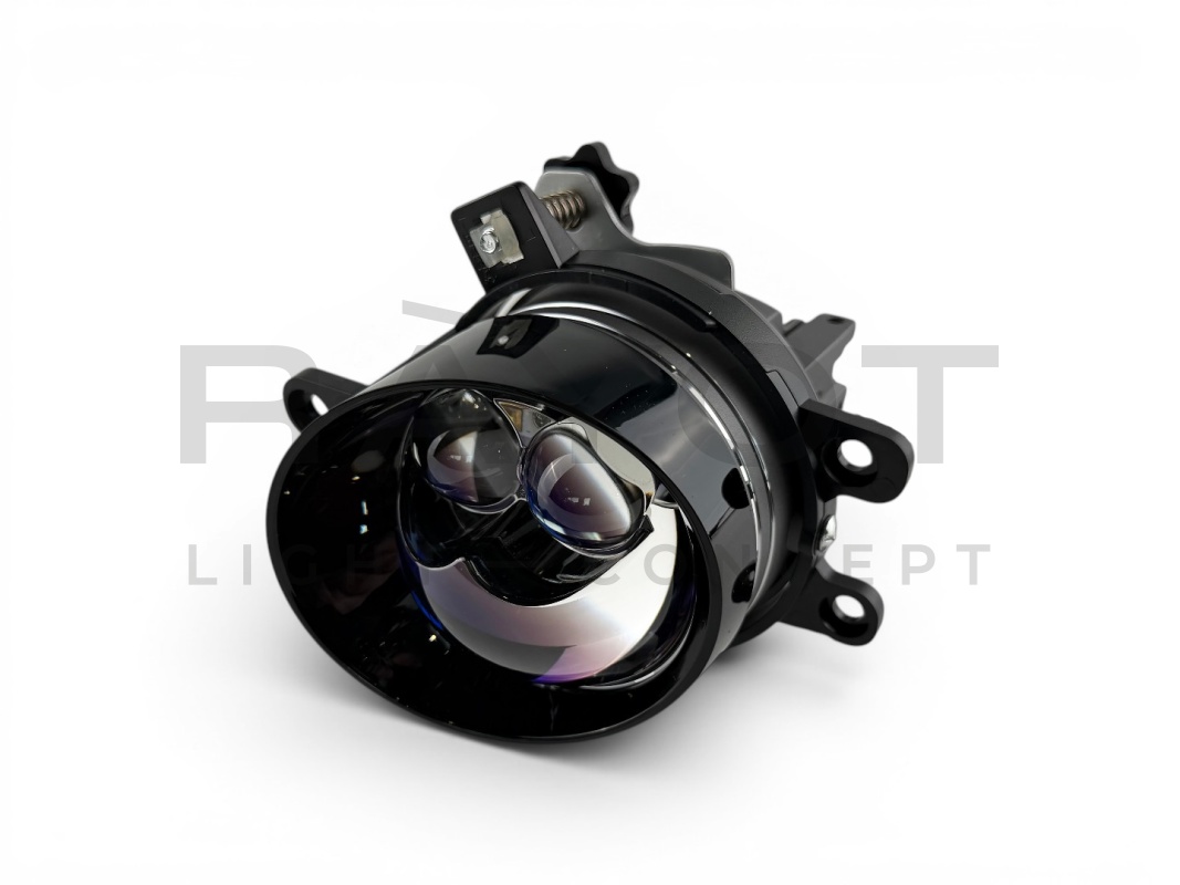 Светодиодные би-линзы в ПТФ SARITI N5, 3", 12V, 45/76W, 6000K (Крепл. toyota) синее стекло