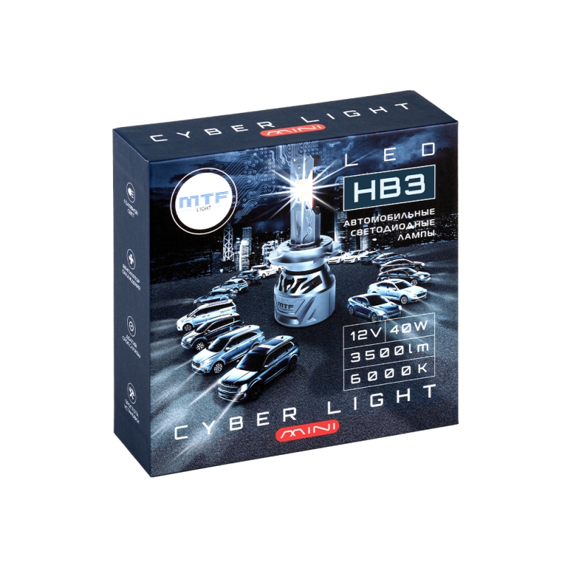 Светодиодные лампы HB3 (9005), MTF Light, CYBER LIGHT MINI, 12V, 45W, 3750lm, 6000K, кулер