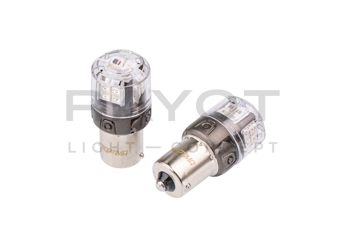 Светодиодные лампы Optima LED ОНИКС P21W, RED, 1800K, 200Lm, 12V, (BA15S), комплект 2 шт.