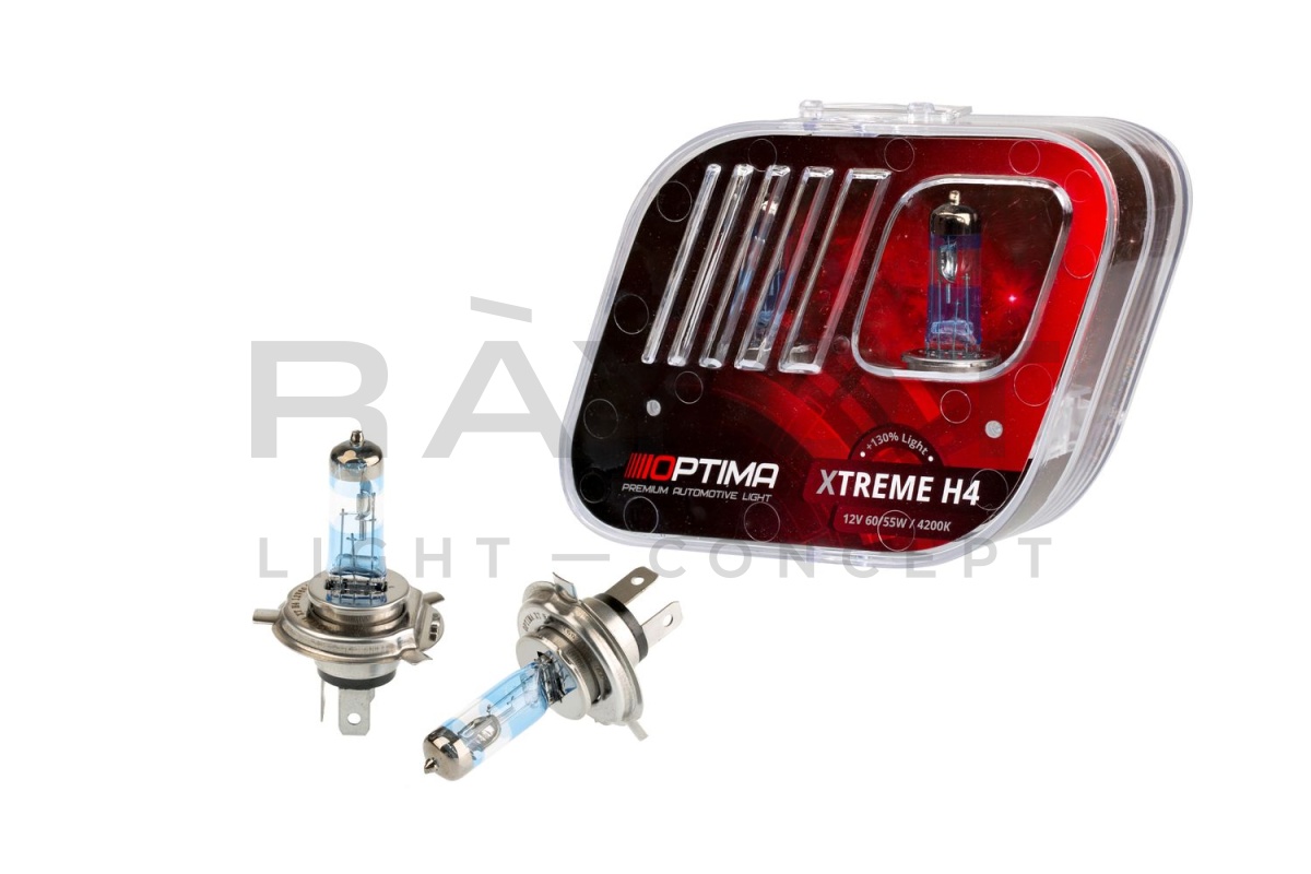 Галогенные лампы Optima Xtreme H4 +130% light 4200K, 12V, 60/55W