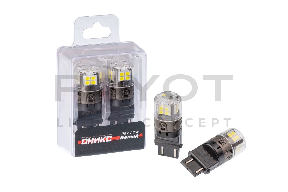 Светодиодные лампы Optima LED ОНИКС 3157, WHITE, 5500K, 650Lm, 12V, (P27/7W), комплект 2 шт.