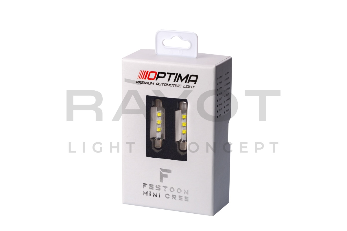 Светодиодная лампа Festoon 28mm Optima MINI-CREE, CAN, white, 3W, 12V, T10*28mm (SV 7-8), компл 2 шт