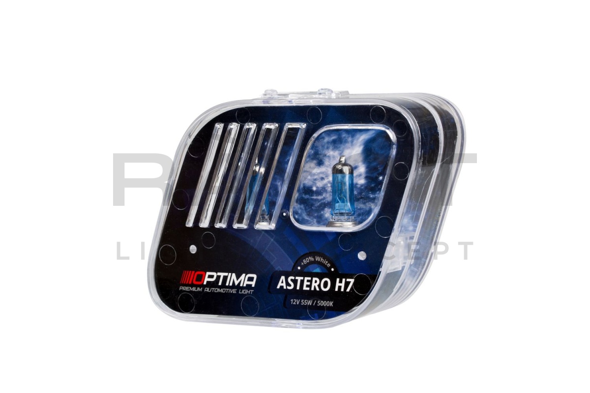 Галогенные лампы Optima Astero H7 +80% White 5000K, 12V, 55W