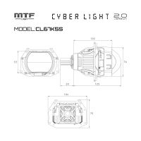 Светодиодные модули MTF Light линзованные Bi-LED серия CYBER LIGHT 2.0, 12В, ближ/дальний 52/67Вт, 5500К, 3" скос, 2шт.