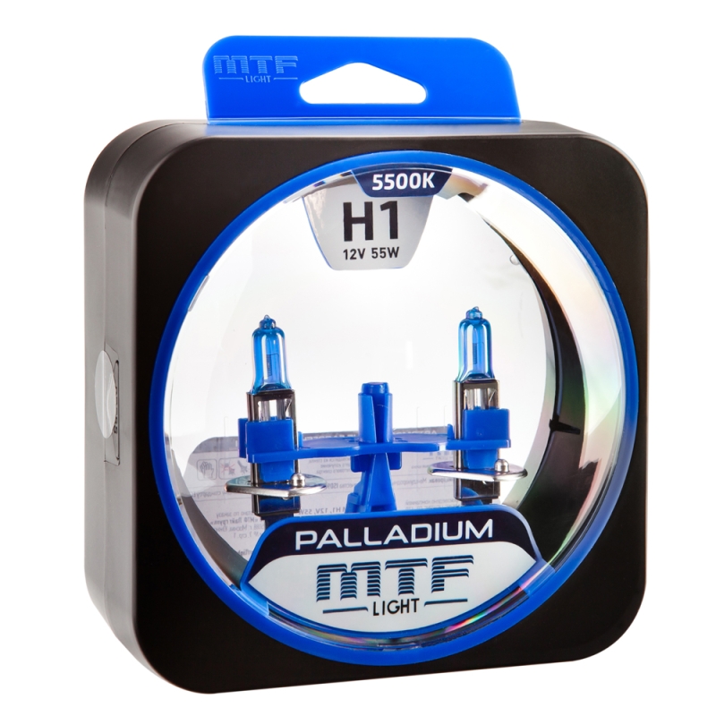 Галогенные лампы MTF Light PALLADIUM H1 &mdash; 12В, 55Вт, яркий белый свет, комплект