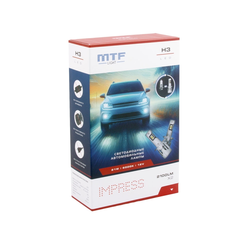 Светодиодные лампы MTF Light IMPRESS, H3, 6000K, 2100 лм, 21 Вт, штатный размер, комплект 2 шт. Светодиодные лампы MTF Light IMPRESS, H3, 6000K, 2100 лм, 21 Вт, штатный размер, комплект 2 шт.