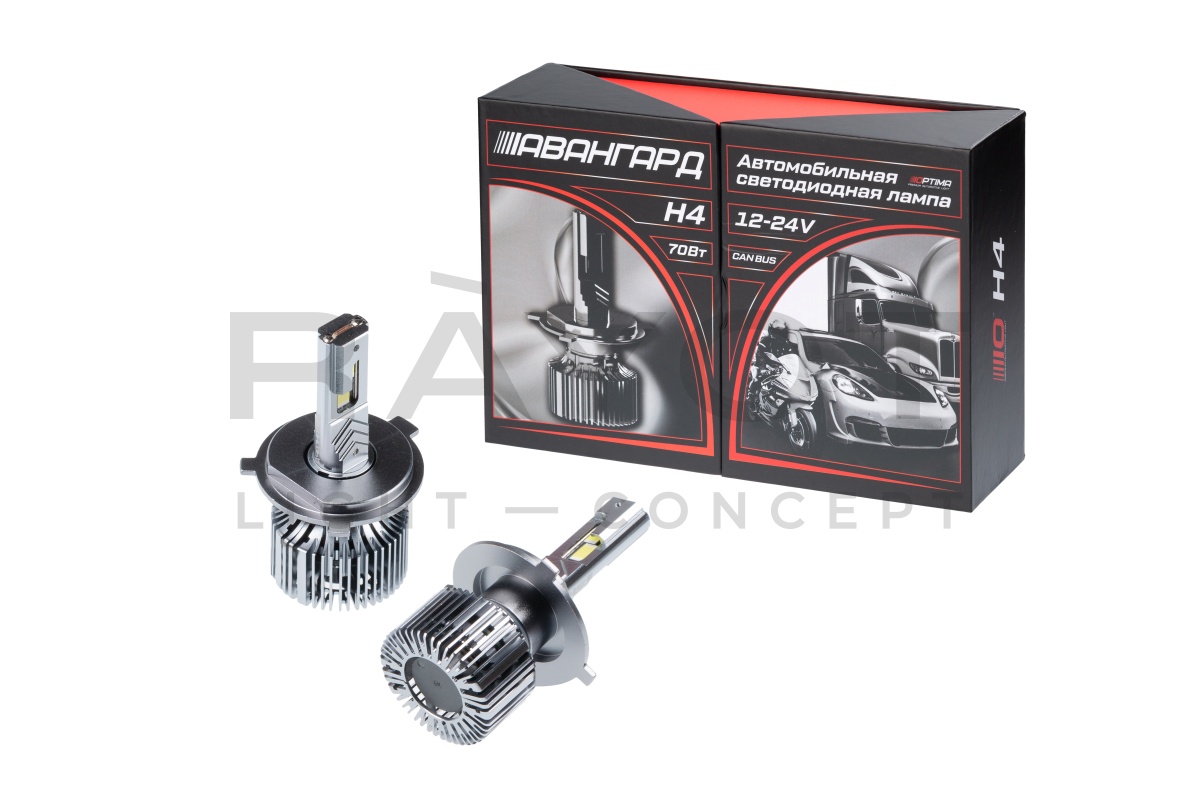 Светодиодные лампы Optima LED АВАНГАРД H4, 70W, 12-24V, 5500K, 6800lm, комплект 2 шт.