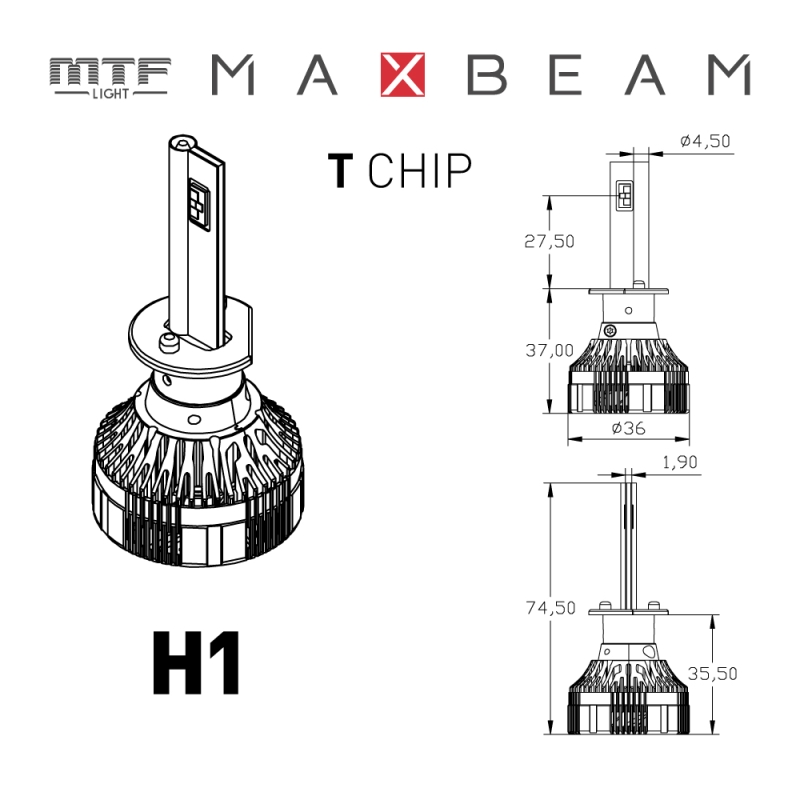 Светодиодные лампы MTF Light MaxBeam, H1, 6000K, 5000 лм, 55 Вт, комплект 2 шт. Светодиодные лампы MTF Light MaxBeam, H1, 6000K, 5000 лм, 55 Вт, комплект 2 шт.